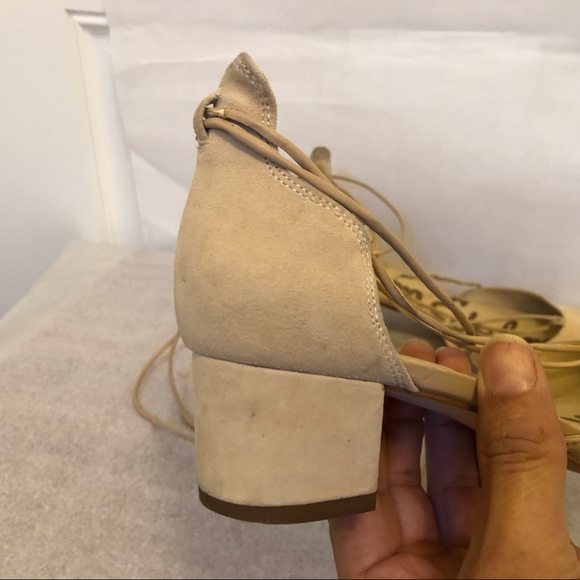 Sam Edelman Suede Leather Loretta Pumps in Natural Naked Cream lace up 6.5 - Picture 7 of 13